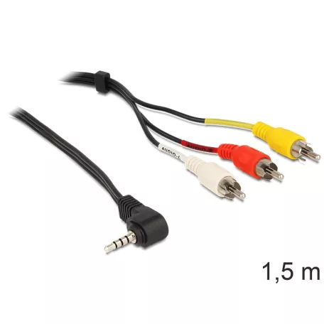 Delock kábel sztereo jack 3.5 mm 4 pin apa, forgatott > 3 x RCA apa, 1,5 m
