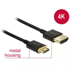   Delock kábel High Speed HDMI Ethernettel - HDMI-A apa> HDMI Mini-C apa3D 4K 0.5 m vékony Prémium