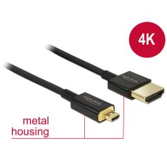   Delock Nagysebességű HDMI-kábel Ethernettel - HDMI-A > HDMI Micro-D, 3D, 4K, 0,5 m, vékony, prémium