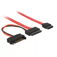   Delock Slim SATA kábel Vékony SATA anya > SATA 7 tűs + SATA 15 tűs 5 V 30 cm