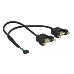  Delock kábel USB 2.0 tűs fejléc 2,00 mm-es 10 tűs anya>2xUSB 2.0 Type-A anya panelre szerel. 25x25cm