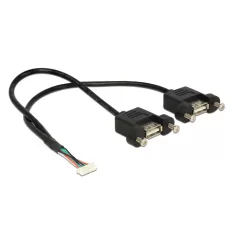   Delock USB 2.0-s kábel, 1,25 mm, 8 tűs > 2 x USB 2.0 A típusú panelrögzítés, 25 cm
