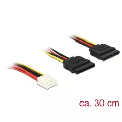   Delock Tápkábel 4 tűs Floppy-csatlakozóhüvellyel > 2 x 15 tűs SATA-csatlakozóhüvellyel, 30 cm