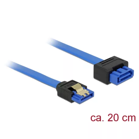 Delock SATA-bovítokábel, 6 Gb/s, hüvely, egyenes > SATA dugó, egyenes, 20 cm, kék, reteszes típusú
