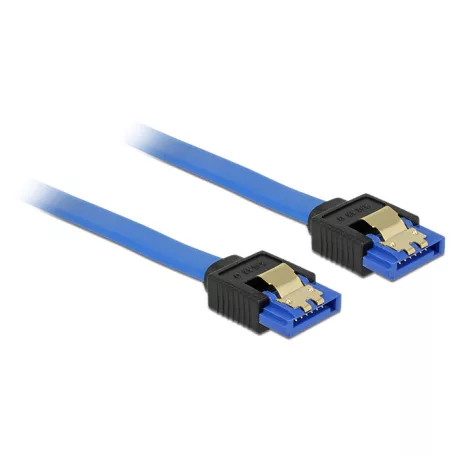 Delock SATA-kábel, 6 Gb/s, hüvely, egyenes > SATA hüvely, egyenes, 20 cm, kék aranyszínu kapcsokkal