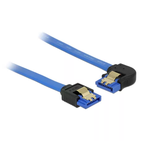 Delock SATA-kábel, 6 Gb/s, hüvely, egyenes > SATA hüvely, balra nézo csatlakozódugóval, 30 cm, kék a