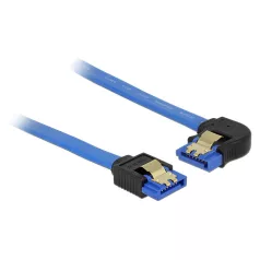   Delock SATA-kábel, 6 Gb/s, hüvely, egyenes > SATA hüvely, balra nézo csatlakozódugóval, 70 cm, kék a