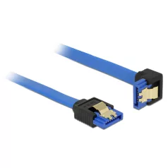   Delock SATA-kábel, 6 Gb/s, hüvely, egyenes > SATA hüvely, lefelé ívelt, 10 cm, kék aranyszínu kapcso