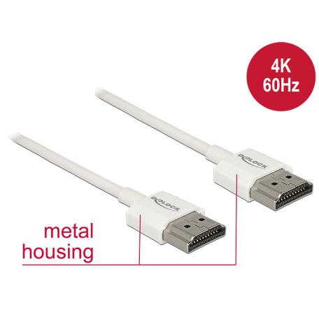 Delock HDMI-kábel Ethernettel - HDMI-A-csatlakozódugó > HDMI-A-csatlakozódugó, 3D, 4K, 2 m, vékony