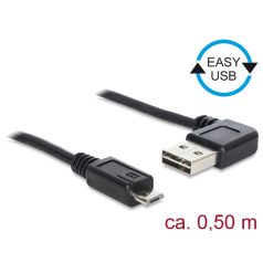   Delock Kábel, EASY-USB 2.0-s A- típusú csatlakozódugó, ívelt bal / jobb > USB 2.0-s Micro-B-típusú c