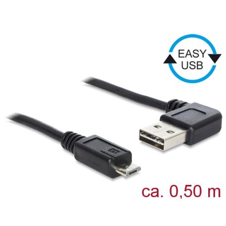 Delock Kábel, EASY-USB 2.0-s A- típusú csatlakozódugó, ívelt bal / jobb > USB 2.0-s Micro-B-típusú c