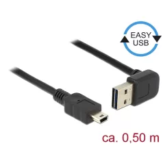   Delock Kábel EASY-USB 2.0-s A típusú csatlakozódugó, ívelt felfelé / lefelé > USB 2.0-s Mini-B-típus