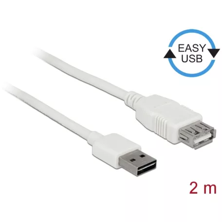 Delock Bovíto kábel EASY-USB 2.0-s A típusú csatlakozódugó > USB 2.0 A-típusú hüvely fehér 2 m