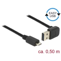   Delock Kábel EASY-USB 2.0-s A típusú csatlakozódugó, ívelt felfelé / lefelé > USB 2.0-s Micro-B-típu