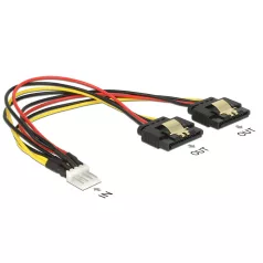   Delock Tápkábel, 4 tus Floppy-csatlakozódugó > 2 x 15 tus SATA-csatlakozóhüvely, fém, 20 cm