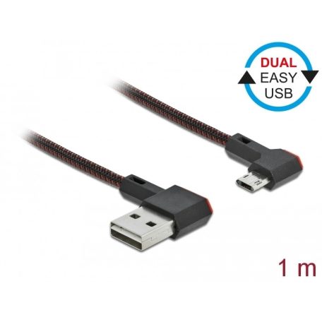 Delock EASY-USB 2.0 kábel A-típusú csatlakozódugó - EASY-USB Micro-B típusú csatlakozódugó, ívelt ba