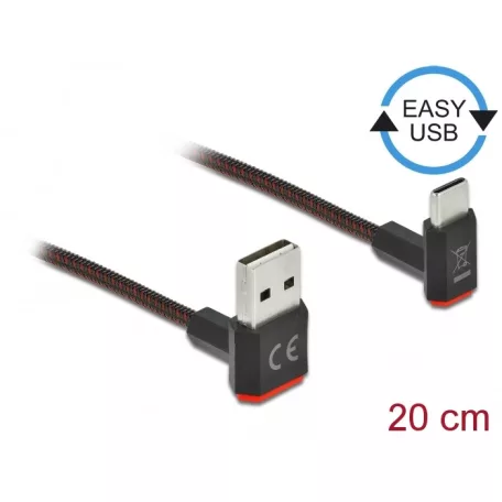 Delock EASY-USB 2.0 kábel A-típusú csatlakozódugó - USB Type-C™ csatlakozódugó, ívelt felfelé / lefe
