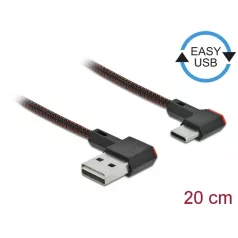   Delock EASY-USB 2.0 kábel A-típusú csatlakozódugó - USB Type-C™ csatlakozódugó, ívelt bal / jobb, 0,