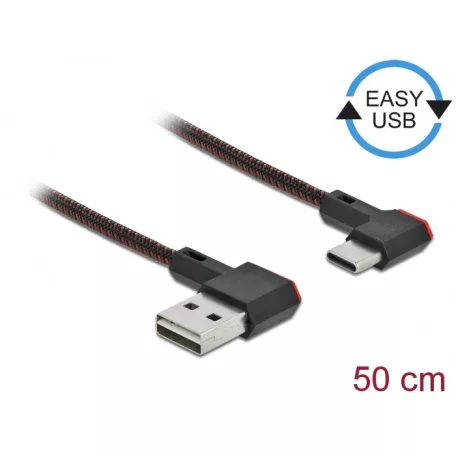 Delock EASY-USB 2.0 kábel A-típusú csatlakozódugó - USB Type-C™ csatlakozódugó, ívelt bal / jobb, 0,