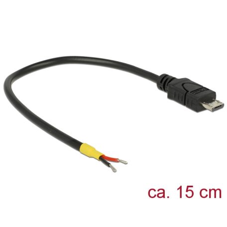 Delock USB 2.0-s kábel Micro-B-csatlakozódugóval > 2 db nyitott vezetékkel, 15 cm Raspberry Pi