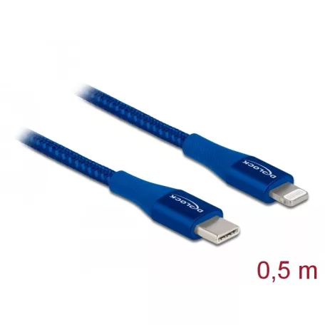 Delock Adat- és töltőkábel USB Type-C™ - Lightning™ iPhone™, iPad™ és iPod™ készülékhez kék 0,5 m MF