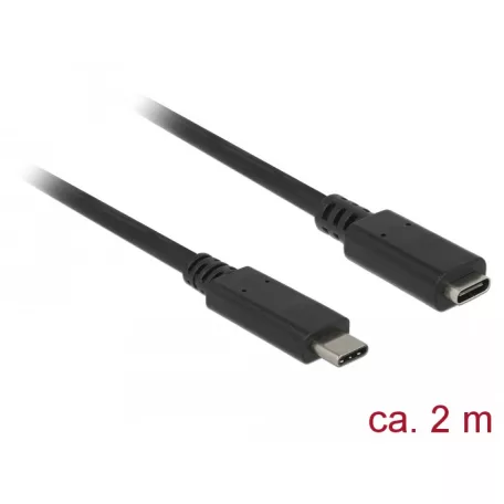 Delock Bovítokábel SuperSpeed USB (USB 3.1 Gen 1) USB Type-C dugó > hüvely, 3 A, 2,0 m, fekete