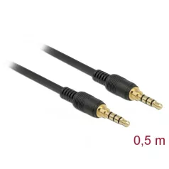   Delock Sztereó Jack Kábel 3,5 mm 4 tűs férfi > férfi 0,5 m fekete