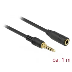   Delock Sztereó jack hosszabbító kábel 3,5 mm 4-tűs apa > anya 1 m hosszú fekete