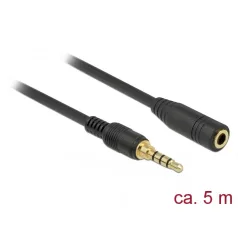   Delock Sztereó jack hosszabbító kábel 3,5 mm 4-tűs apa > anya 5 m hosszú fekete