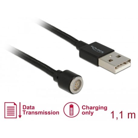 Delock Mágneses USB adat- és töltokábel fekete 1,1 m