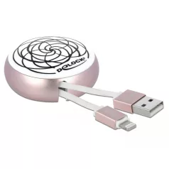   Delock USB 2.0 behúzható kábel A-típusú – Lightning™ 8 tűs, fehér / halvány rózsaszín