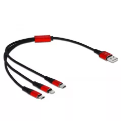   Delock 30 cm hosszú, USB töltő kábel 3 az 1-ben Lightning™-, Micro USB- és USB Type-C™ csatlakozásho