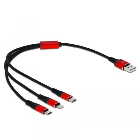 Delock 30 cm hosszú, USB töltő kábel 3 az 1-ben Lightning™-, Micro USB- és USB Type-C™ csatlakozásho