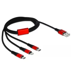   Delock 1 m hosszú, USB töltő kábel 3 az 1-ben Lightning™-, Micro USB- és USB Type-C™ csatlakozáshoz