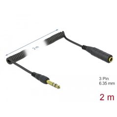   Delock Csavartkábel meghosszabbítás 3 tűs 6,35 mm sztereo Jack apa – sztereo jack anya 2 m, fekete