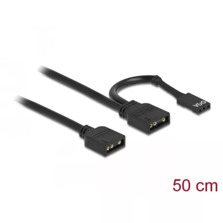 Delock RGB csatlakozó kábel 3 tűs 5 V-s RGB / ARGB LED fényhez és 2 db. 3 tűs anya csatlakozóval 50