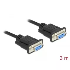   Delock Sub D9-es, null modemű, RS-232 soros kábel, anya-anya, 3 m