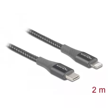 Delock Adat- és töltőkábel USB Type-C™ - Lightning™ iPhone™, iPad™ és iPod™ készülékhez szürke 2 m M