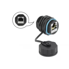   Delock Kábelcsatlakozó, RJ45 aljzat - RJ45 aljzat, Cat.6A, vízálló védősapkával