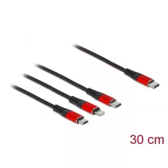   Delock 30 cm hosszú, USB töltő kábel 3 az 1 USB Type-C™ apa Lightning™-, Micro USB- és USB Type-C™ c