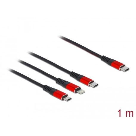 Delock 1 m hosszú, USB töltő kábel 3 az 1 USB Type-C™ apa Lightning™-, Micro USB- és USB Type-C™