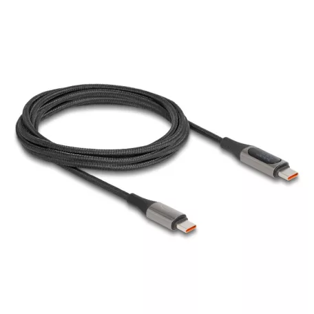 Delock USB 2.0 Kábel USB Type-C™ apa - apa csatlakozóval tápmérővel, PD 3.0 100 W, 2 m