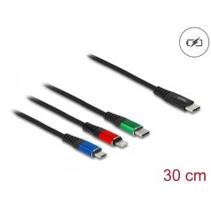   Delock 30 cm hosszú, USB töltő kábel 3 az 1 USB Type-C™ apa Lightning™-, Micro USB- és USB Type-C™ csatlakozáshoz