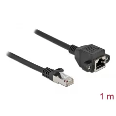   Delock Hálózat bővítő kábel S/FTP RJ45 apa - RJ45 anya Cat.6A, 1 m hosszú, fekete