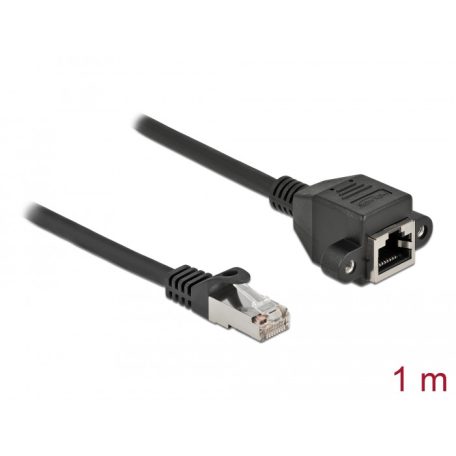Delock Hálózat bővítő kábel S/FTP RJ45 apa - RJ45 anya Cat.6A, 1 m hosszú, fekete