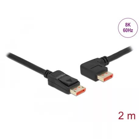 Delock DisplayPort kábel egyenes csatlakozódugóval - balra néző csatlakozódugóval 8K 60 Hz 2 m