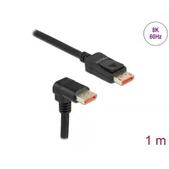   Delock DisplayPort kábel egyenes csatlakozódugóval - csatlakozódugóval 90° ívelt lefelé 8K 60 Hz 1 m