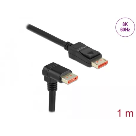 Delock DisplayPort kábel egyenes csatlakozódugóval - csatlakozódugóval 90° ívelt lefelé 8K 60 Hz 1 m