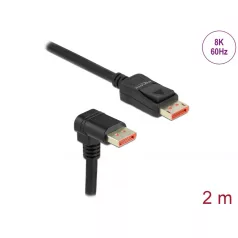   Delock DisplayPort kábel egyenes csatlakozódugóval - csatlakozódugóval 90° ívelt lefelé 8K 60 Hz 2 m