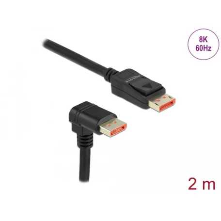 Delock DisplayPort kábel egyenes csatlakozódugóval - csatlakozódugóval 90° ívelt lefelé 8K 60 Hz 2 m